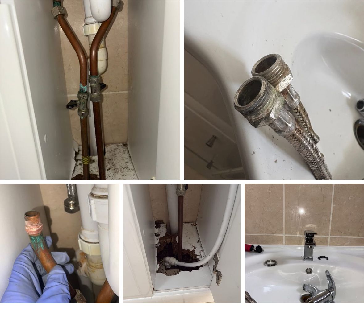 Corroded pipework and flexible hose connectors traced and replaced, finished with new chrome basin tap — ProFix Home Services Glasgow
